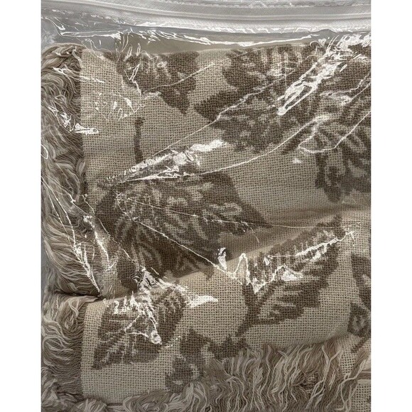Vtg Cannon Cotton Throw Blanket 50x60in Beige Leaves Nature NOS Woven USA - Picture 2 of 12